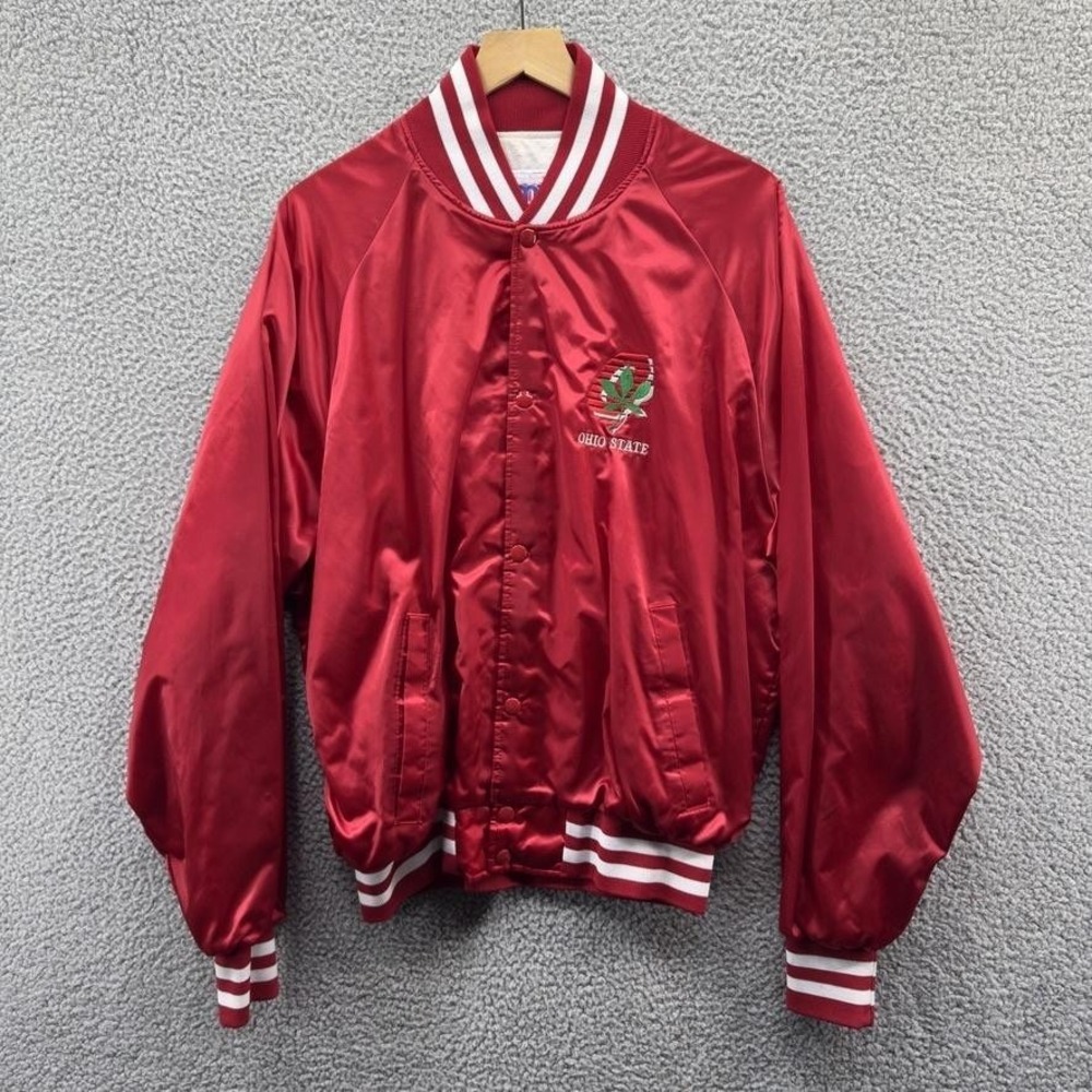 Ohio State Buckeyes Jacket Mens XL Red Satin Snap Bomber NCAA College Football